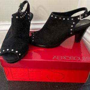 Aerosoles Black Suede Open Toe heels